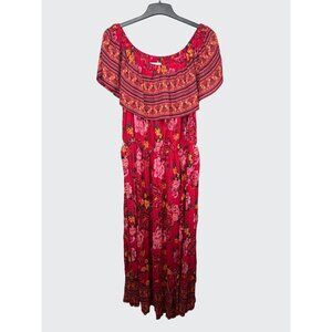 Margaux Riviera Womens Fuschia Floral Bohemian Off the Shoulder Maxi Dress 2X